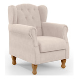 Poltrona Decorativa Para Sala De Estar Lyam Decor Yara Suede Bege Desenho Do Tecido Liso