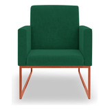 Poltrona Decorativa Sala/quarto Cor Verde - Base Ferro Cobre