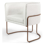 Poltrona Fixa Base De Aço Cobre Betina D02 Linho Creme A-48