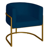 Poltrona Industrial Dourado Decorativa Lety Veludo Azul