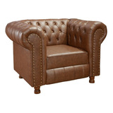 Poltrona Luiz Xv Clássica Chesterfield Couro Legitimo Mel 