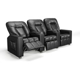 Poltrona Papai Reclinável 3 Lugares Pequim Manual Pu Preto