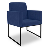 Poltrona Recepção/sala Cor Azul Marinho - Base Ferro Preto