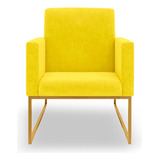 Poltrona Sala/salão/clínica Cor Amarela - Base Ferro Dourado