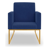 Poltrona Salão/sala - Cor Azul Marinho - Base Ferro Dourado