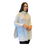 Poncho Feminino Tricô Gola Alta Cacharrel Manga Longa Punho