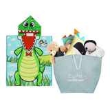 Poncho Infantil Toalha Roupao Jacare Cesto Brinquedos Verde