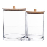 Porta Algodão Cotonete Organizador Duplo Compartimento Bambú Cor Transparente
