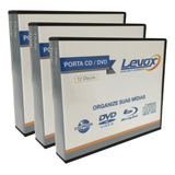 Porta Cd/dvd Plástico Preto P/12 Discos Levox C/3