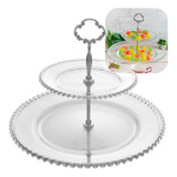 Porta Doces 2 Andares De Cristal Bolinhas Pearl Transp Wolff