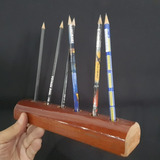 Porta Lapis Madeira Feito Mão+lote Lápis Antigo 23x5x3cm