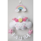 Porta Maternidade Nuvem Chuva De Amor Arcoíris Rosa 