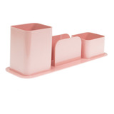 Porta Objetos Canetas Organizador Rosa Claro Triplo Dello