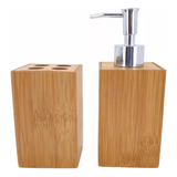 Porta Sabonete Liquido Dispenser + Porta Escova Em Bambu