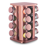 Porta Temperos Condimentos 16 Potes Giratório Quadrado Rose Alira Home