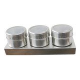 Porta Temperos E Condimentos Magnético Aço Inox C/ 3 Potes