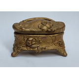 Porta-joias Estilo Art Nouveau Em Metal Dourado. 9x4x5,5 Cm.