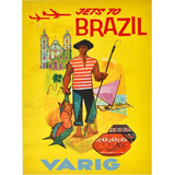 Poster Retrô Varig Jets To Brazil - Art Decor 33 Cm X 48 Cm