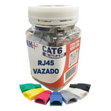 Pote 100 Pc Conector Plug Rj45 Vazado Cat6 Blindado Capas