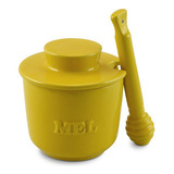 Pote De Mel Com Colher Meleira Cerâmica Amarelo Mondoceram