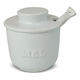 Pote De Mel Com Colher Meleira Cerâmica Branco Mondoceram