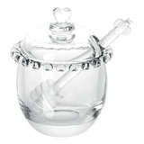 Pote De Mel Meleira Vidro E Cristal Transparente C/ Pegador