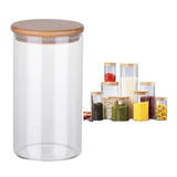 Pote Hermético Vidro Tampa Bambu 1200ml Porta Mantimento Nf
