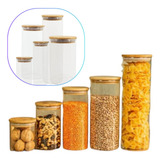 Potes Vidro Herméticos 5 Peças Mantimentos Tampa De Bambu 