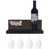 Prateleira De Parede Vinhos E Amigos Suporte Para 4 Taças