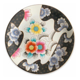 Prato Decorativo De Parede Em Porcelana Chinesa Floral