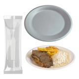 Prato Descartável Refeição Isopor 23cm Churrasco Talher 50un