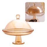 Prato P/ Bolo C/ Tampa Pearl Cristal Ambar 20x18cm Wolff