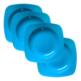Prato Plástico Quadrado Duro Azul Porção
