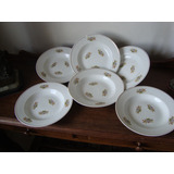 Pratos Fundos Antigos Porcelana Real, Floral E Dourado 