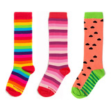 Promoção Kit 3 Meias Bebê Infantil 3/4 Colorida Listrada