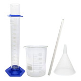 Proveta Vidro Pp 250ml + Becker 250ml + Bastão + Funil 100mm