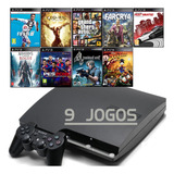 Ps3 Slim + Gta5 - Fifa 19 - God Of War - Far Cry 4 - 9 Jogos