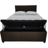 Puff Baú E Cabeceira Painel 140cm Marrom Escuro ( New )