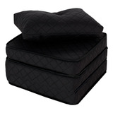Puff Multiuso Bordado Matelassê + Travesseiro Solteiro Preto