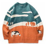Pulôver De Vaca Tricotado Vintage Estilo Fashion Padrão