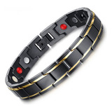 Pulseira Aço Inox 316l Filetes Folheado Ouro 18k Magnética