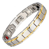 Pulseira Aço Inoxidável 316l Neodímio Filetes Folheados Ouro