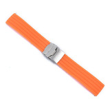 Pulseira Borracha Silicone 18 20 22 24mm C/ Fecho Deployant Cor Laranja Largura 24 Mm