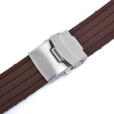 Pulseira Borracha Silicone 18 20 22 24mm C/ Fecho Deployant Cor Marrom Largura 24 Mm