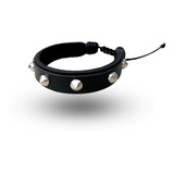 Pulseira Bracelete Couro Espinhos Confortavel Spike Preto