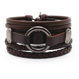 Pulseira Bracelete Couro Marrom Circular Jogo