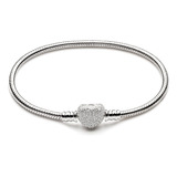 Pulseira Coração Cravejado 100% Prata 925 Certificado D5280