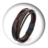 Pulseira Couro Genuino Maroom Fecho Magnético Trançado Y6768