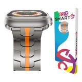 Pulseira De Aço Inoxidável Iron Man Compativel Com Apple Watch Ultra 1 E 2 49mm Series 9 8 7 6 5 Se 4 3 2 1 42mm 44mm 45mm - Cor Titanium + Laranja