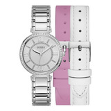 Pulseira De Relógio Feminina Guess Gw0588l2 Montage Quartz, Cor: Prata, Moldura, Cor De Fundo Dourada